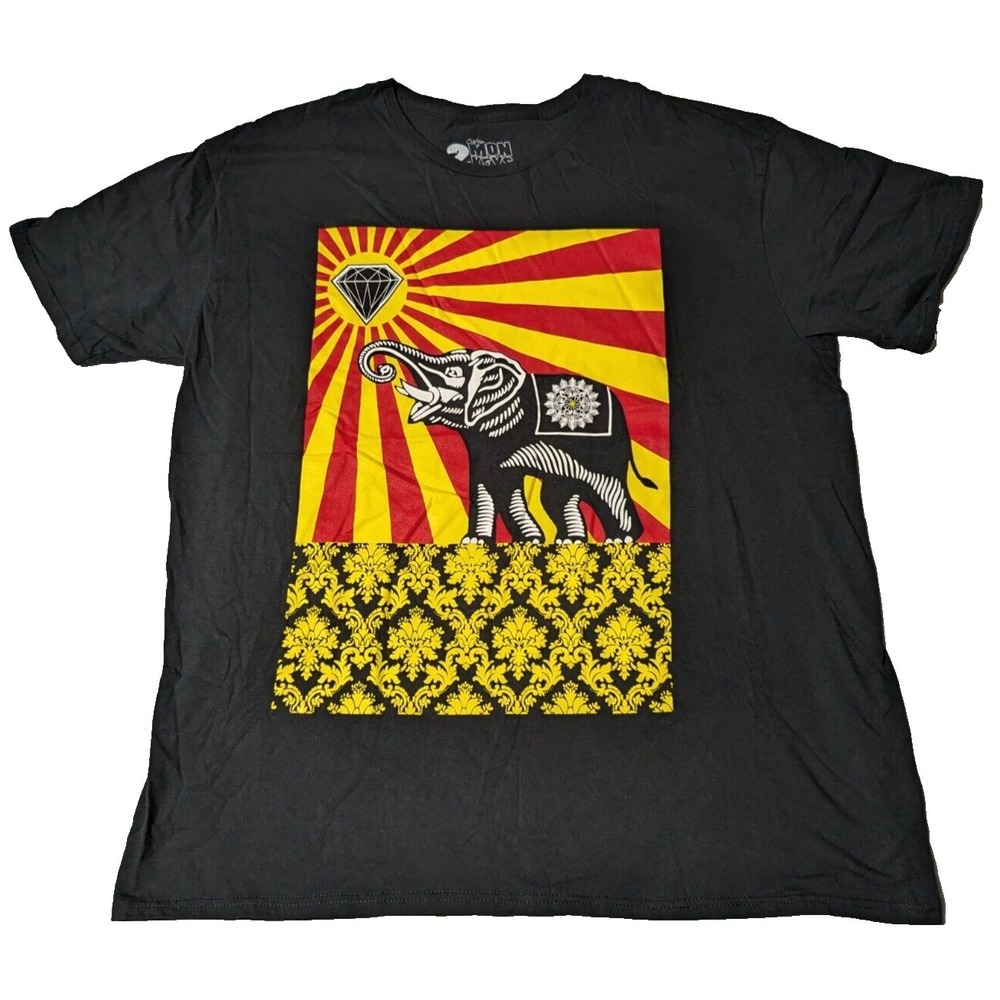 2 MONKEYS‎ ELEPHANT DIAMOND Men 2XL Black Graphic T-Shirt Made In USA
